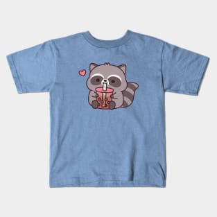 Cute Chubby Raccoon Loves Bubble Tea Kids T-Shirt